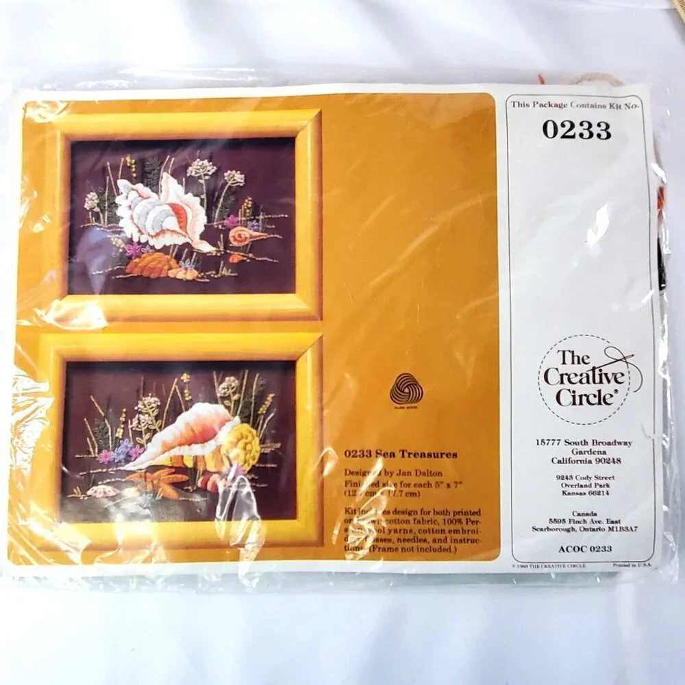 The Creative Circle 0233 Sea Treasures Vintage 1984 Crewel Sea Shells Jan Dalton